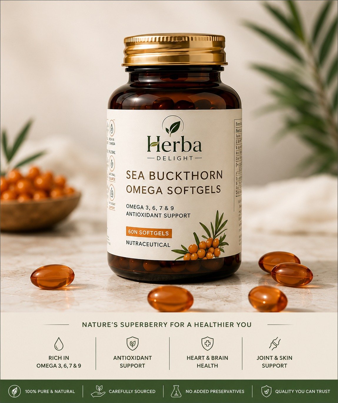 HERBA DELIGHT SEABUCKTHORN OMEGA SOFT GELS